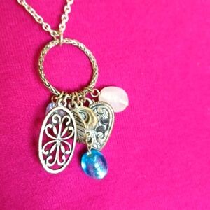 Charm and bead Necklace, silver-tone,  18"-20" CHAIN length